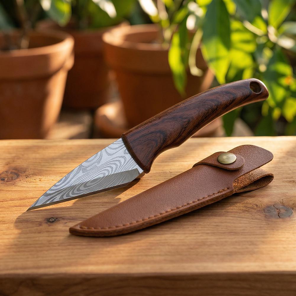 Harvest Knife Garden - Veredelungsmesser mit Holzgriff und Lederscheide, geeignet