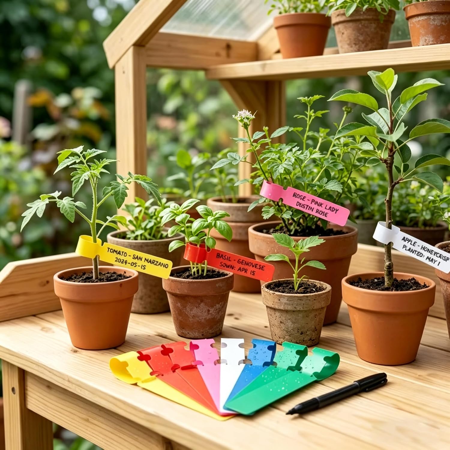 Gardening Tools Labeled - 100 Stück wasserdichte Pflanzenmarkierer, Kunststoff-Pflanzenanhänger, Garten-Pflanzenmarkierer,