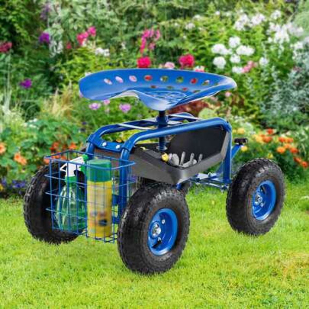 Gardening Tools For Seniors - Gartenwagen mit Rollfunktion, Werkzeugschale und Aufbewahrungskorb,